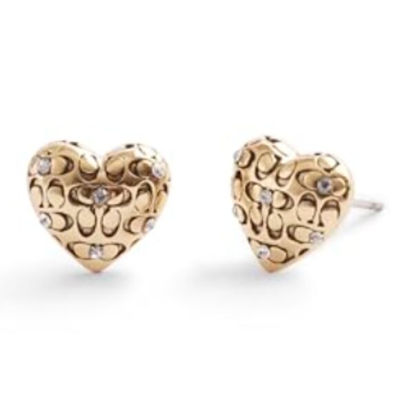COACH Signature Quilted Heart Stud Earrings - Picture 2 of 3